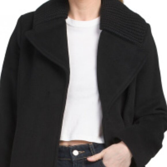 COLE HAAN Black Wool Blend Shawl Collar Coat - Picture 3 of 3